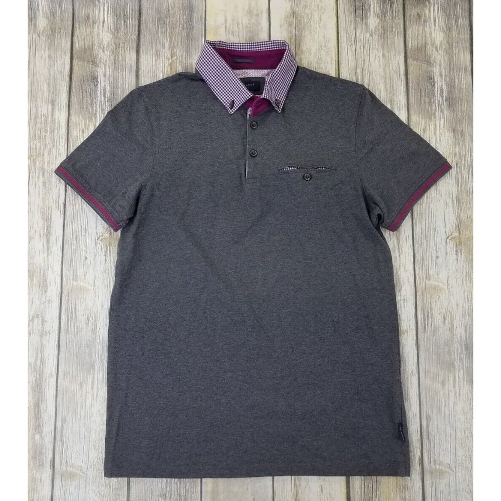 Ted Baker London Polo Shirt Men’s Size 3 Medium Gray Short Sleeves Casual Rugby